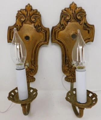 Sconces Pair Gilded Arts & Crafts c. 1900 - 1910 Single Candle Recently Rewired - Image 1 of 4