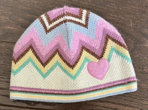 Gap Kids Pastel Knit Beanie Winter Hat Girls Size S/M Stretchy Soft Y2K Heart - Picture 1 of 3