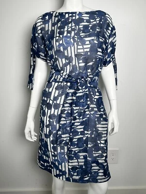 Vestido Carolina Herrera Azul Floral Lino Seda Talla XS Hasta la Rodilla Foto 1 de 4