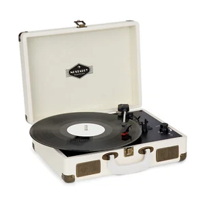 Record Player Vinyl LP Stereo Speakers Retro Audio USB Portable Belt drive Cream - Picture 1 of 6