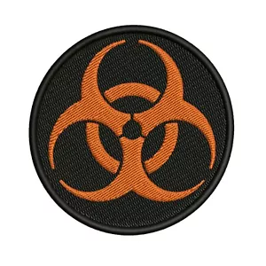 BIOHAZARD SYMBOL embroidered HOOK PATCH BLACK WARNING LOGO ZOMBIE APOCALYPSE - Picture 1 of 12