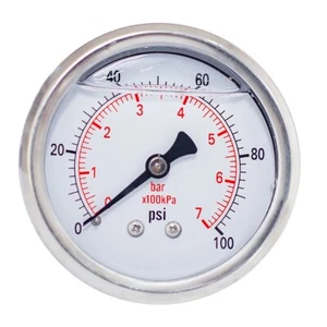 Pressure Gauge,Glycerin Filled,2-1/2" Dia,0-100PSI, 1/4 NPT Back Mount - Picture 1 of 5