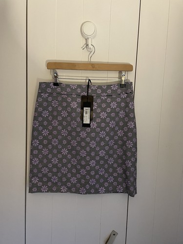 Gonna foderata in seta VERSACE tg 42 nera viola stampa margherita nuova con etichette €590 linea A