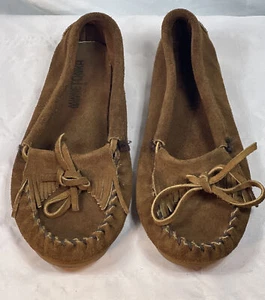 Minnetonka kids brown leather mocs 2403 size 3 VGUC - Picture 1 of 5