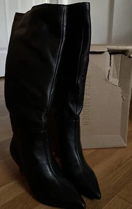 Steve Madden Lavan Black Leather Pointed Toe Kitten Heel Knee High Boots 7.5 - Picture 1 of 4