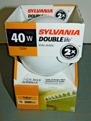 Sylvania Double Life G25 Soft White Vanity Globe 40W 3000 Hour FREE SHIP - Image 1 of 4