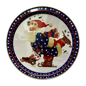 All American Santa Tin Tray - Giordano Artwork - Santa Skating with Dog - Picture 1 of 3