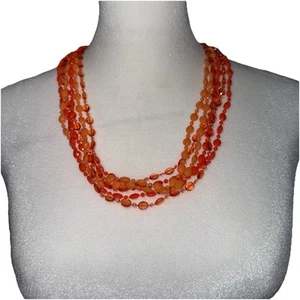 Vintage Orange Töne Acryl Perlen Halsband Halskette Goldfarben Box Verschluss - Bild 1 von 6