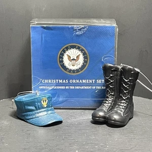 Kurt S Adler Marina de los Estados Unidos Adornos de Navidad Gorra + Botas Caja de Plástico Inserto Atrás quedó - Imagen 1 de 15