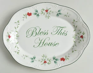 Neu mit Karton Pfaltzgraff Winterberry "Segne dieses Haus" 10" ovale Servierplatte - Bild 1 von 7