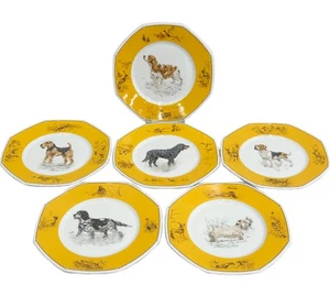 6 Hermes Paris Chiens Courants & Chiens d'Arret Hunde Porzellan Speiseteller - Bild 1 von 9