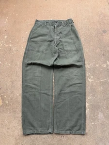 Vintage 1960s 70s Trousers Mens Green US Military Straight Leg Relaxed - Picture 1 of 15