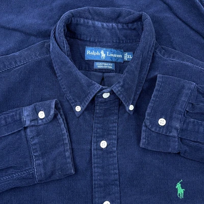 Camisa Ralph Lauren Hombre XL Azul Marino Pana Abotonada Ajuste Personalizado Verde Poni Foto 1 de 4