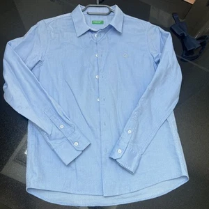 Benetton Hemd Hemd Hellblau Mit Dunkelblauer Fliege Top Zustand - Bild 1 von 7