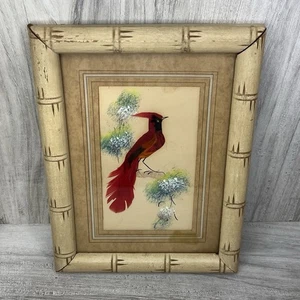 VINTAGE Mexican Bird Feather Picture Feathercraft Folk Art Carved Wood Frame 8x6 - Picture 1 of 3