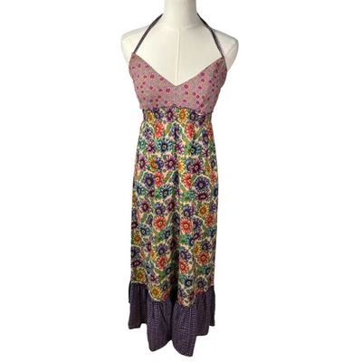 Maxi Vestido Floral Lucky Brand Cuello Halter Boho Festival Talla XS Y2K Foto 1 de 4