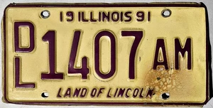 Vintage 1991 IL Dealer License Plate Illinois 1991 Land of Lincoln Purple Gold - Bild 1 von 5