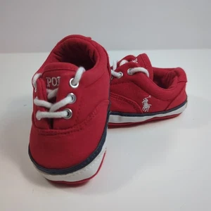 Polo Ralph Lauren Infant Shoes Red Crib Shoes White Pony Canvas Sneakers  - Picture 1 of 16