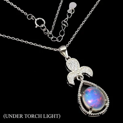 925 Sterling Silver Necklace Oval Fire Opal 11x9mm Natural Gemstone Jewelry 1 - Image 1 of 4