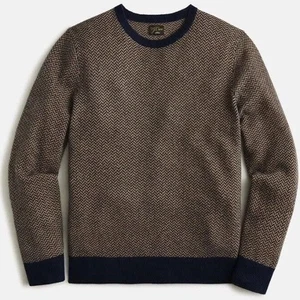 J.Crew Cashmere Herringbone Jacquard Crewneck Sweater Men's Small Navy & Tan NWT - Picture 1 of 19