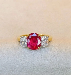 3 Ct Oval Cut Simulated Pink Ruby 925 Silver Band Ring In 14k Yellow Gold Plated - Picture 1 of 5