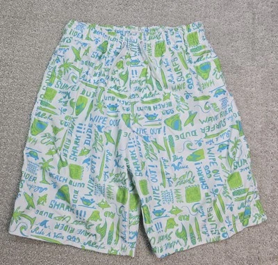 Terno de banho Missimo Surf M 8/10 tema surfista praia shorts branco verde limão texto - Imagem 1 de 4