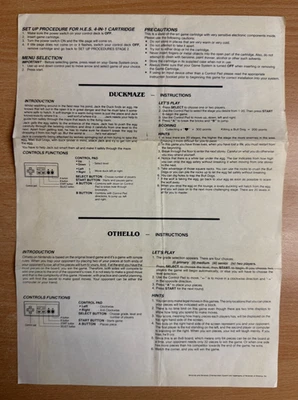 DUCKMAZE / OTHELLO / PAC-MAN / SIDEWINDER - Nintendo NES Instruction manual - Image 1 of 2