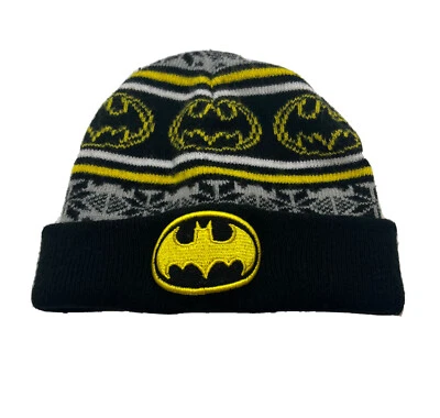 DC Batman Beanie шляпа логотип оригинальный унисекс черный и желтый супергерой - Изображение 1 из 4
