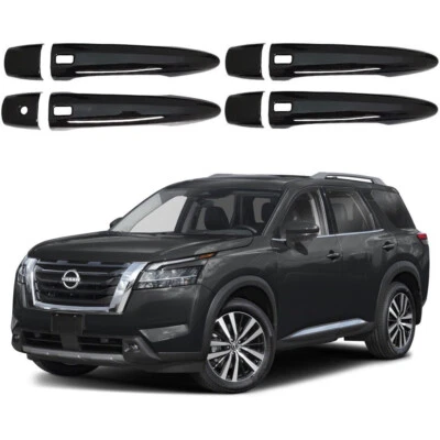 Cubiertas de manija de puerta superpuestas negras brillantes para Nissan Pathfinder 2022-2025 con 4 SMK Foto 1 de 4