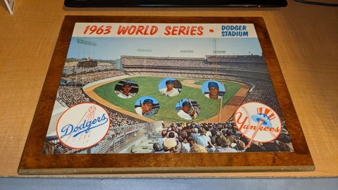 1963 World Series Dodger Stadium Los Angeles Wooden Plaque Koufax Wills Drysdale Cover