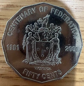 2001 - 50c Coin Centenary of Federation Victoria 50c Circulated - Picture 1 of 1