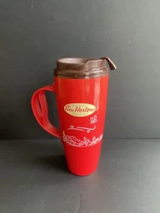 Tim Hortons red Plastic Travel Mug Thermo-Serv Dallas Texas Advertising 22 oz - Imagen 1 de 4