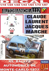 DECAL AUTOBIANCHI A112 ABARTH C. LAURENT R. MONTECARLO 1977 19th (06) - Picture 1 of 1