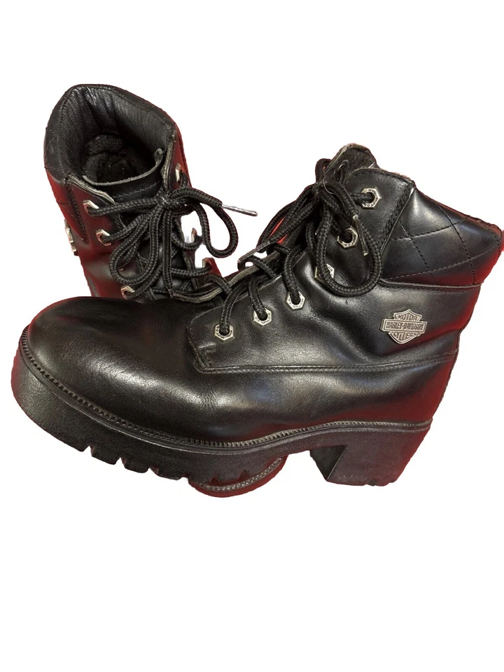Botas de motocicleta Harley-Davidson para mujer 82034 de cuero negro talla 7,5 EE. UU. Foto 1 de 4