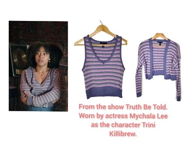 Colete Suéter Forever 21 em Verde Roxo e Rosa Tamanho XS - Imagem 1 de 4