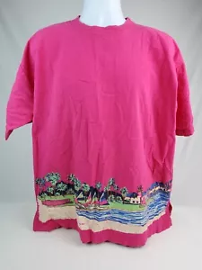 Vintage 1990's SK Sport Hot Pink Surfing Beach T-shirt Men's size XL good cond. - Picture 1 of 12