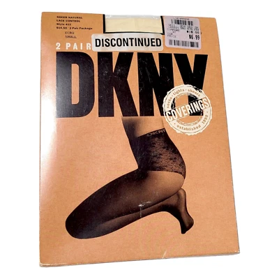 2 Pair NEW Donna Karan Pantyhose ECRU Sheer Natural Lace Control Top Size Small - Image 1 of 4