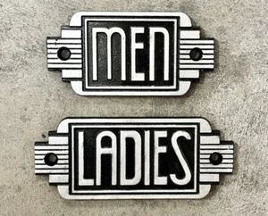 MEN and LADIES Classic Art Deco Cast Iron Bathroom Signs - Picture 1 of 1