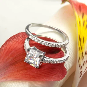 Juego de ANILLOS DE COMPROMISO de corte cojín de 1,75 quilates enchapados en oro blanco talla 5-9 - Imagen 1 de 5