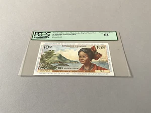 French Antilles 10 Nouveaux Francs P-5a ND(1963)  PCGS 64 - Picture 1 of 4