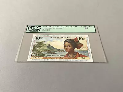French Antilles 10 Nouveaux Francs P-5a ND(1963)  PCGS 64 - Image 1 of 4