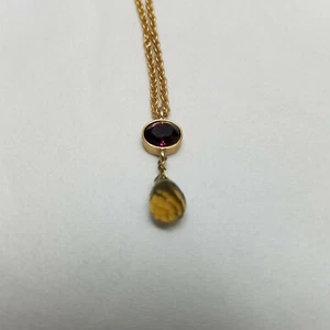 Loft goldfarbene 18 Halskette mit simuliertem Amethyst und Briolette Anhänger Neu mit Etikett - Bild 1 von 6