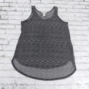 H&M Conscious Tank Top Womens Small Black Geometric Scoop Neck Sleeveless Hi Low - Picture 1 of 10