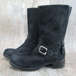AGL Women’s Black Suede Boots Size EU 36 US 6 Side Buckle Motorcycle Boots - Picture 1 of 13