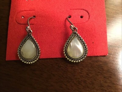 Lucky Brand Silver Tone imitation Pearl Teardrop Hanging Earrings, NWOT - Image 1 of 4
