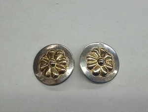 Vintage Sterling Silver Floral Disk Earrings  - Picture 1 of 5
