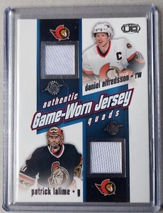 2002-03 Pacific Heads Up Quad Jerseys  #19 Lalime/Alfredsson/Hossa/Havlat