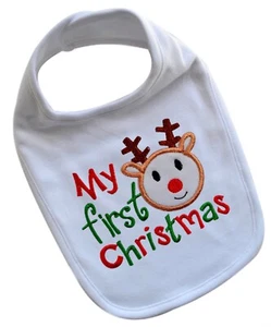Pechera bebé My First Christmas bordada renos navideños 100 % algodón - Imagen 1 de 2