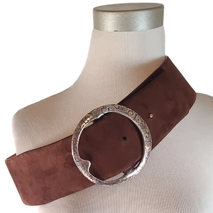 RALPH LAUREN COLLECTION Brown Suede Etched Silver O-Ring Buckle Wide Belt RUNWAY - Picture 1 of 15