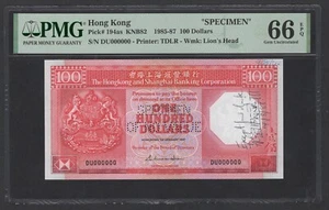 Hong Kong 100 Dollars 1-1-1987 P194as "Specimen" Uncirculated Grade 66 - Picture 1 of 2